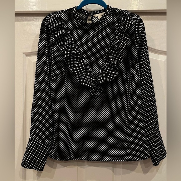 H&M Tops - H&M polka dot ruffled long sleeve shirt black and white size 8